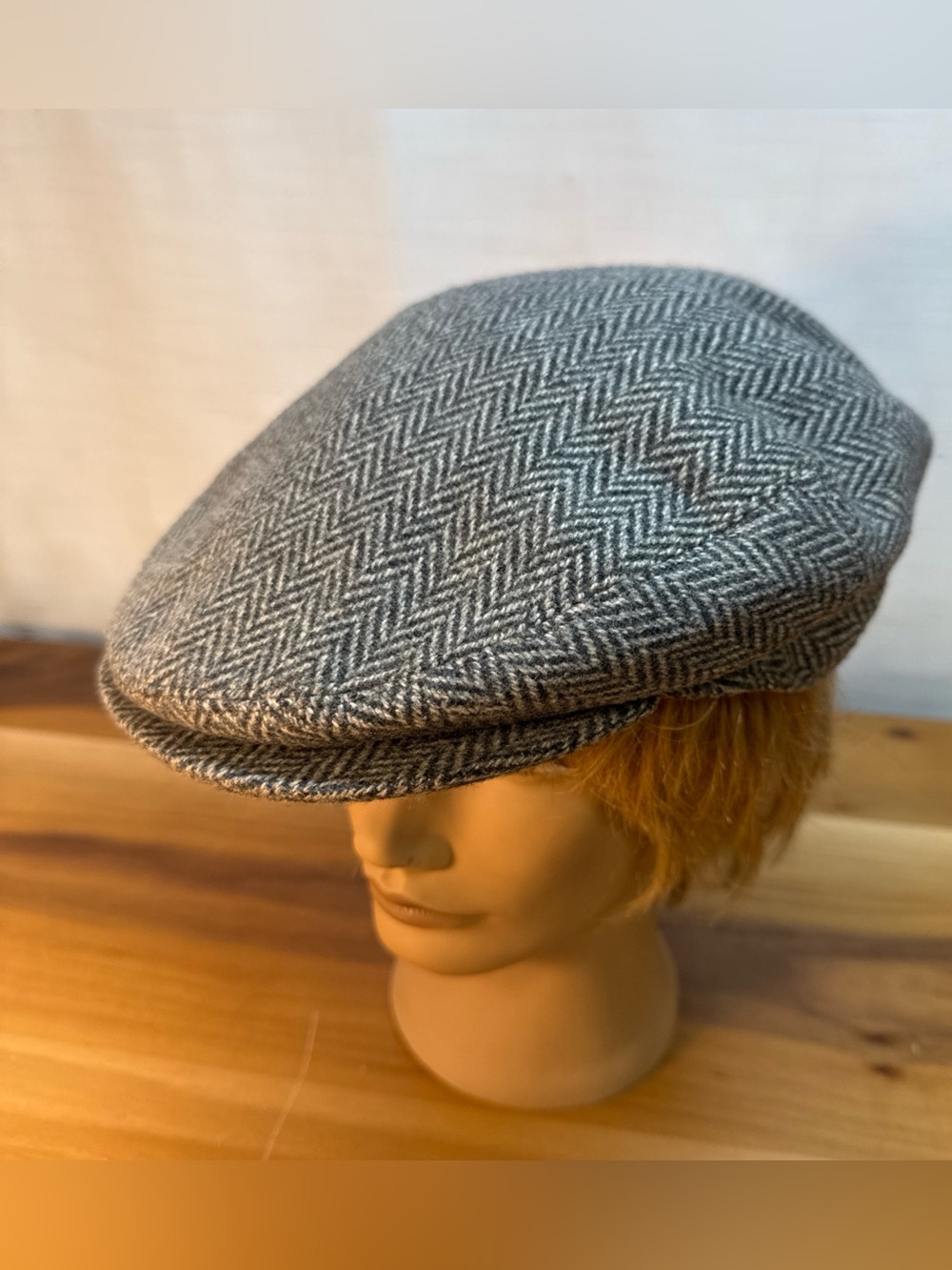 Jock Gelfer  Cashmere Wool Blend Newsboy Flat Hat Grey Herringbone Scotland Sz M